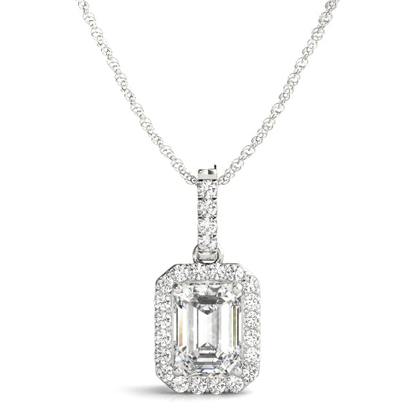 Emerald Halo Accented Lab Diamond Necklace