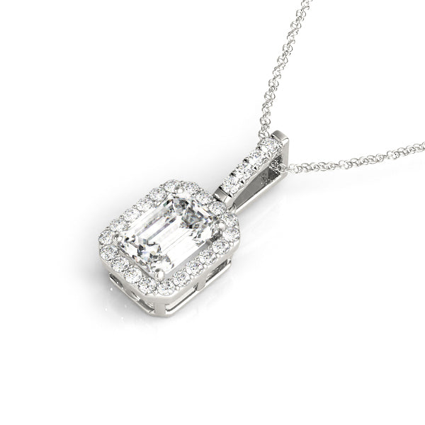 Emerald Halo Accented Lab Diamond Necklace