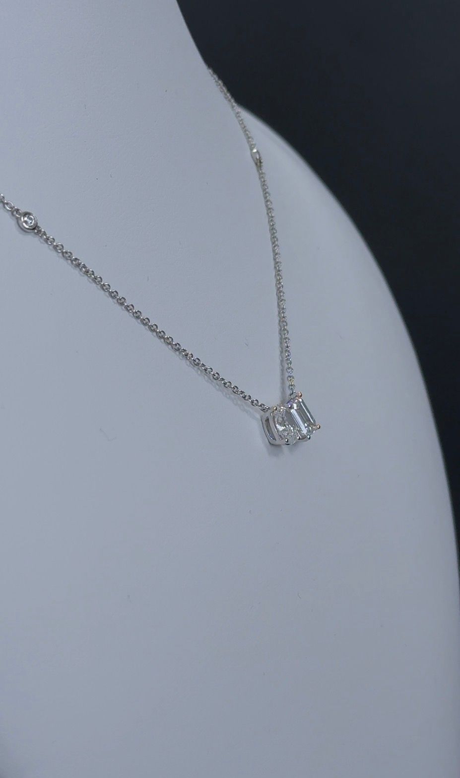 1.90ctw Oval and Emerald Cut Lab Grown Diamond Pendant Necklace 14kt White Gold CHN-133
