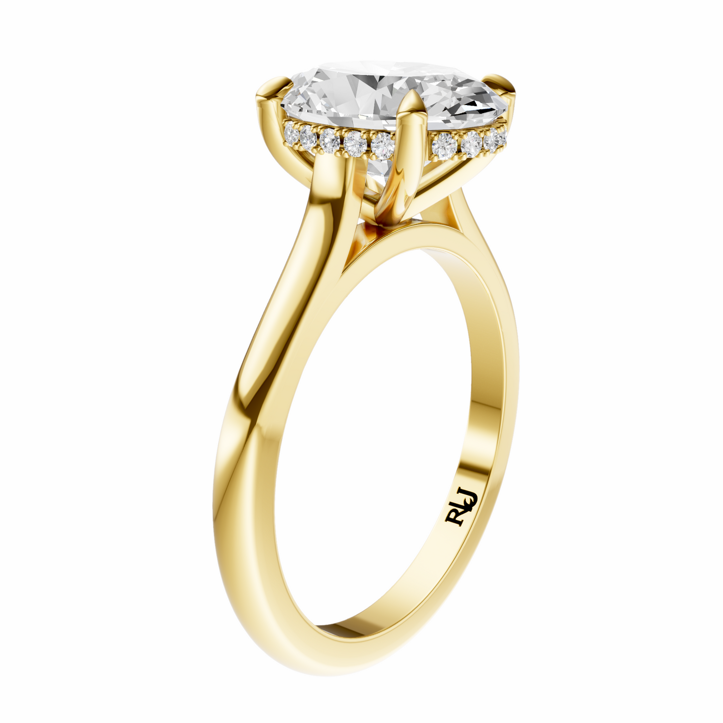 Oval Cathedral Elegant Signature Hidden Halo Setting
