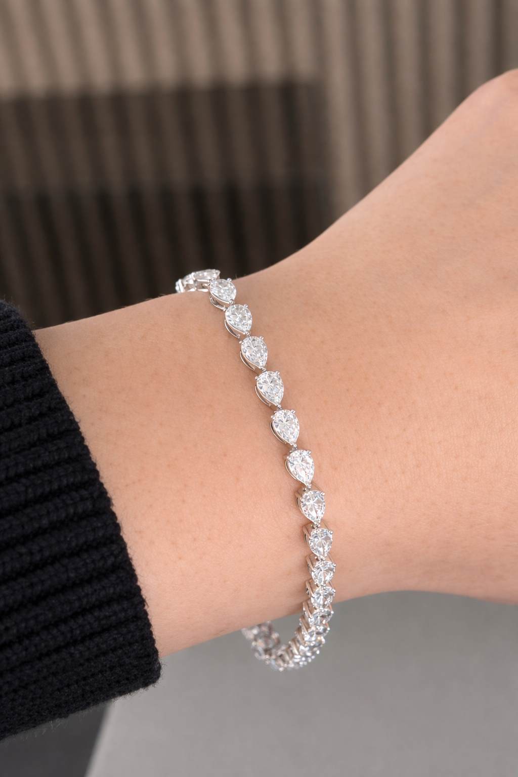 14kt White Gold Pear Lab Diamond Tennis Bracelet 7.08ctw