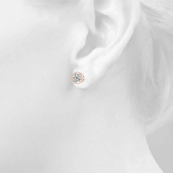 Round lab Diamond Classic Bezel-Set Stud Earrings