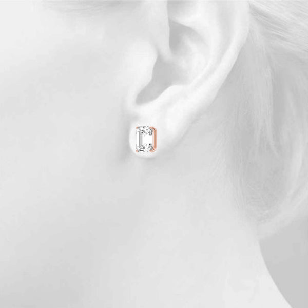 Emerald Lab Diamond 4-Prong Stud Earrings