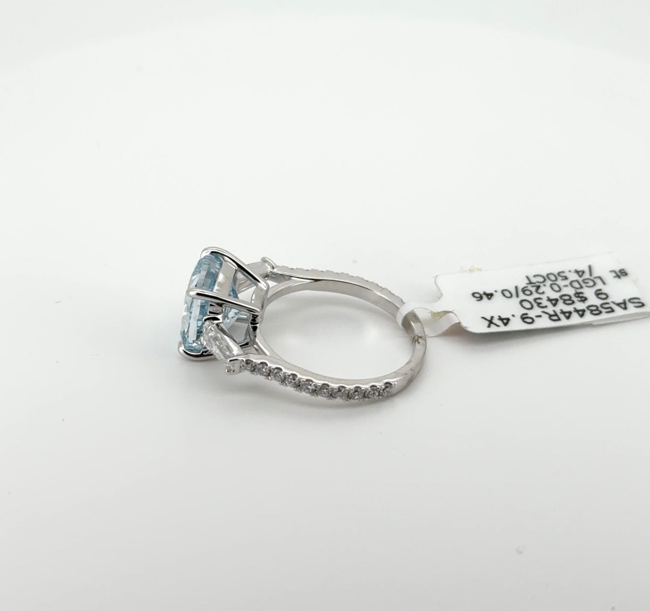 4.50ct Square Cushion Fancy Vivid Blue VS2 Lab Diamond 14kt White Gold Ring SA5844R-9.4x9