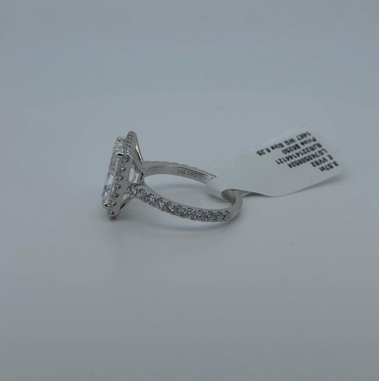 3.57ct Radiant E VVS2 Lab Diamond 14kt White Gold Ring SA5329R-10.71x7.56
