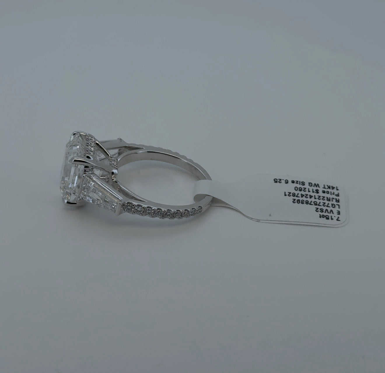 7.15ct Asscher E VVS2 Lab Diamond 14kt White Gold Ring SA5731R-10.5
