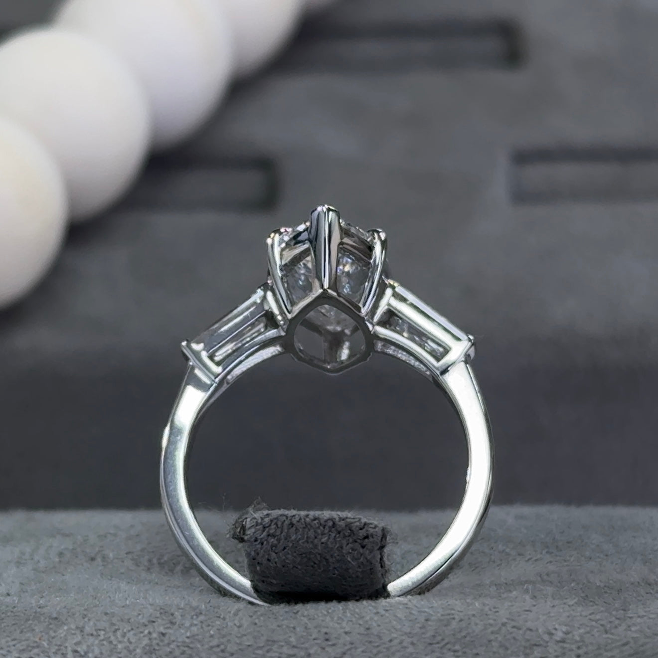 3.03 Carat Marquise Three-Stone Tapered Baguettes Lab Diamond Ring