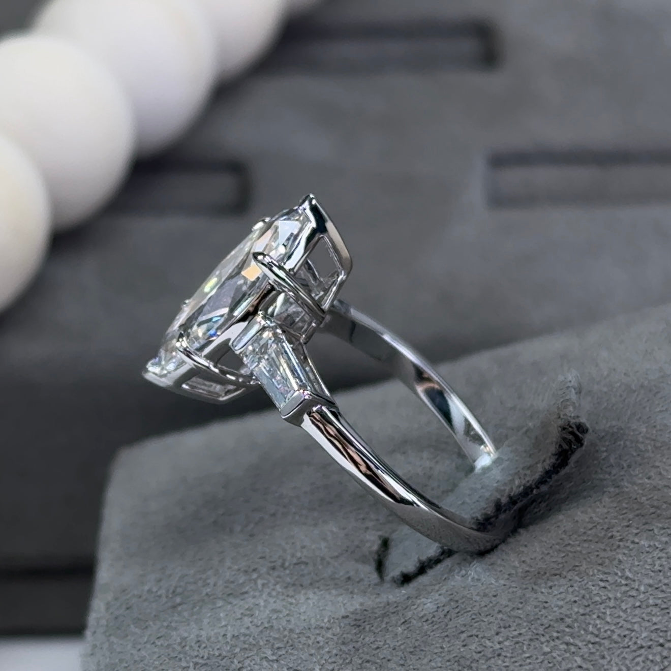 3.03 Carat Marquise Three-Stone Tapered Baguettes Lab Diamond Ring