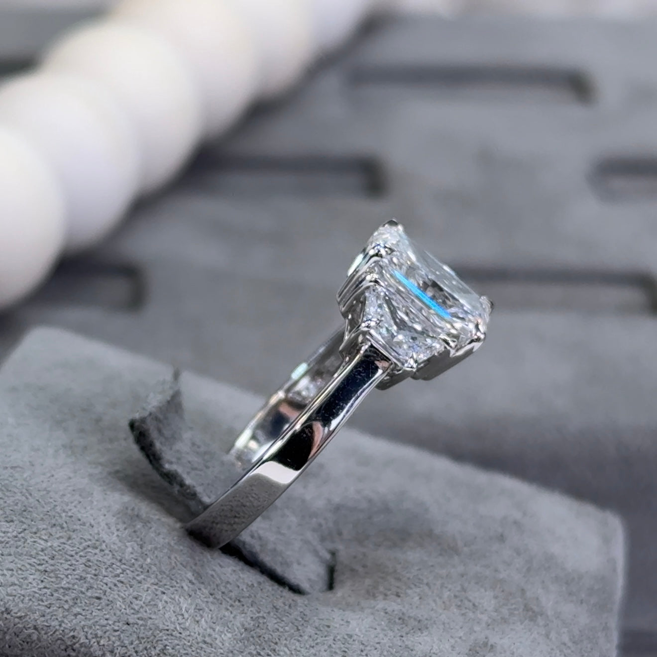 2.01 Carat Radiant Three-Stone Trapezoid Sidestone Lab Diamond Ring