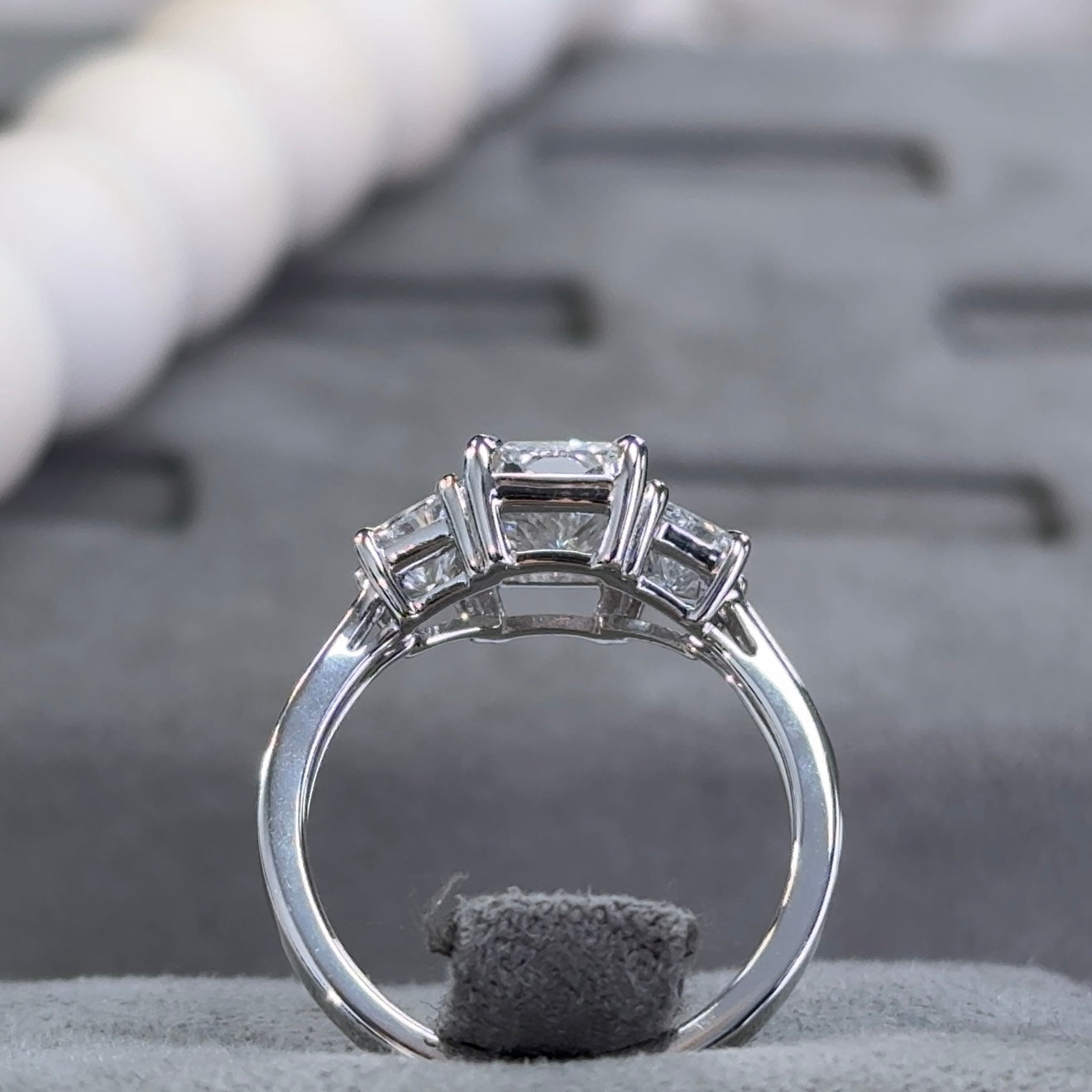 2.01 Carat Radiant Three-Stone Trapezoid Sidestone Lab Diamond Ring