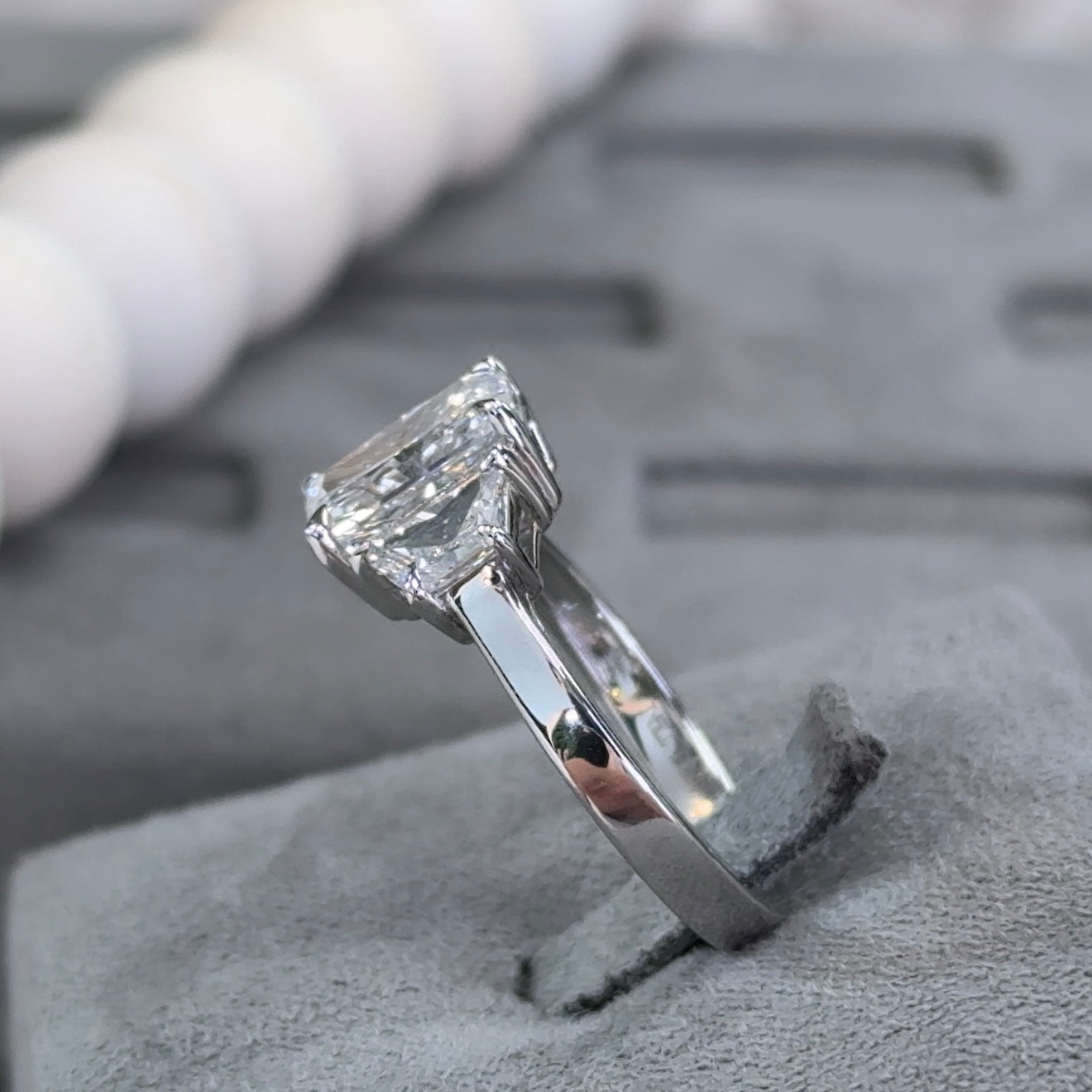 2.01 Carat Radiant Three-Stone Trapezoid Sidestone Lab Diamond Ring