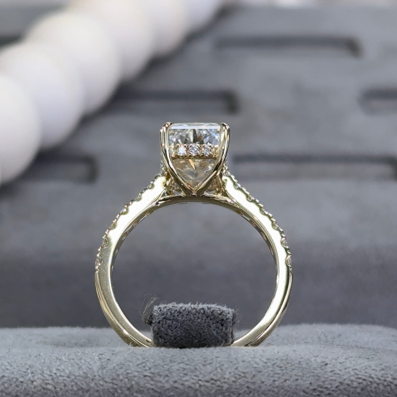 3.03 Carat Radiant Lab Diamond Hidden Halo Traditional Cathedral Ring