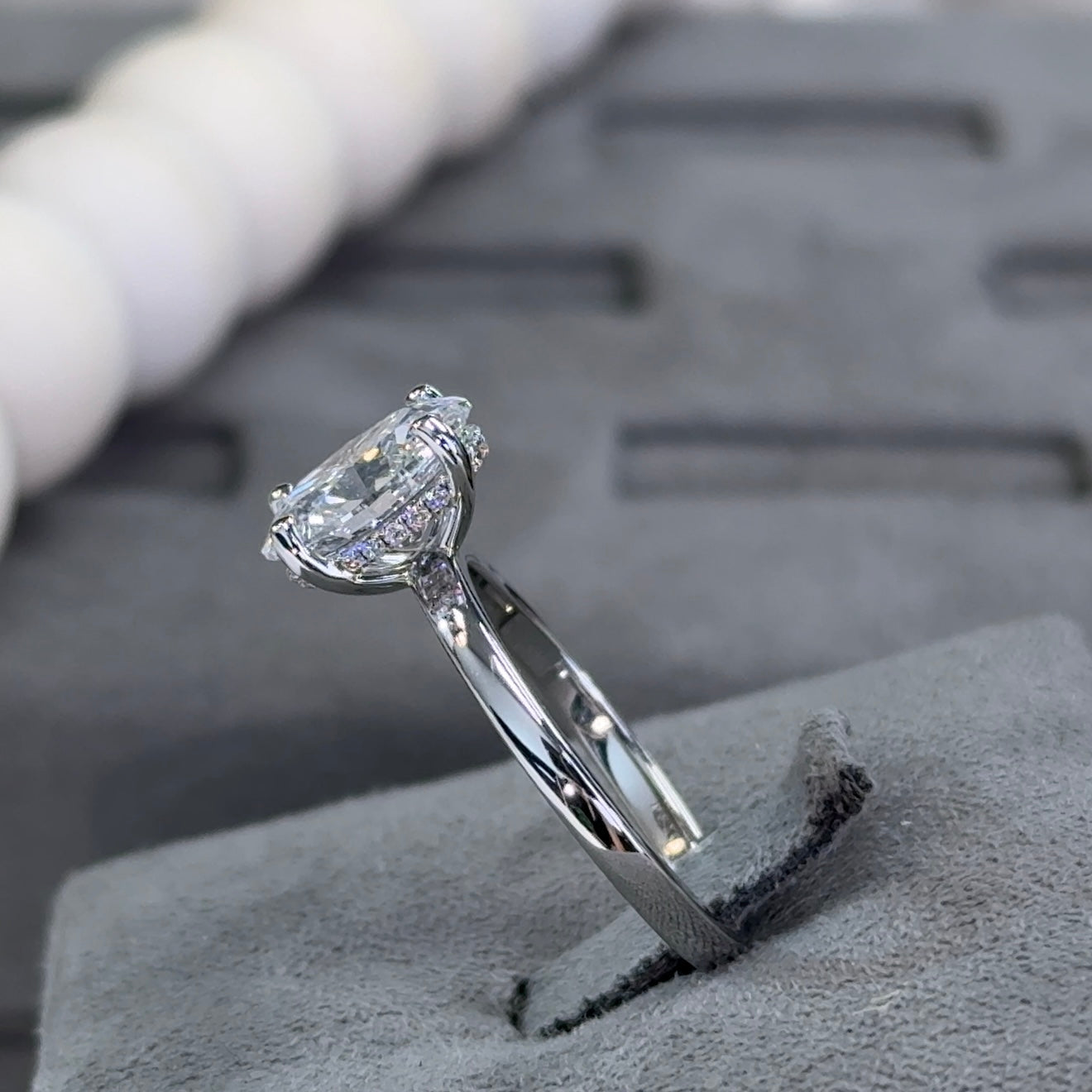1.97 Carat Oval Lab Diamond Hidden Halo Solitaire Ring