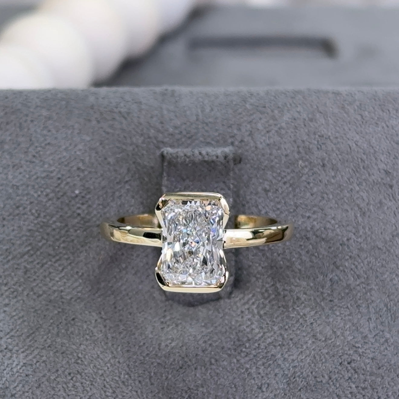 2.01 Carat Radiant Lab Diamond Half Bezel Solitaire Ring
