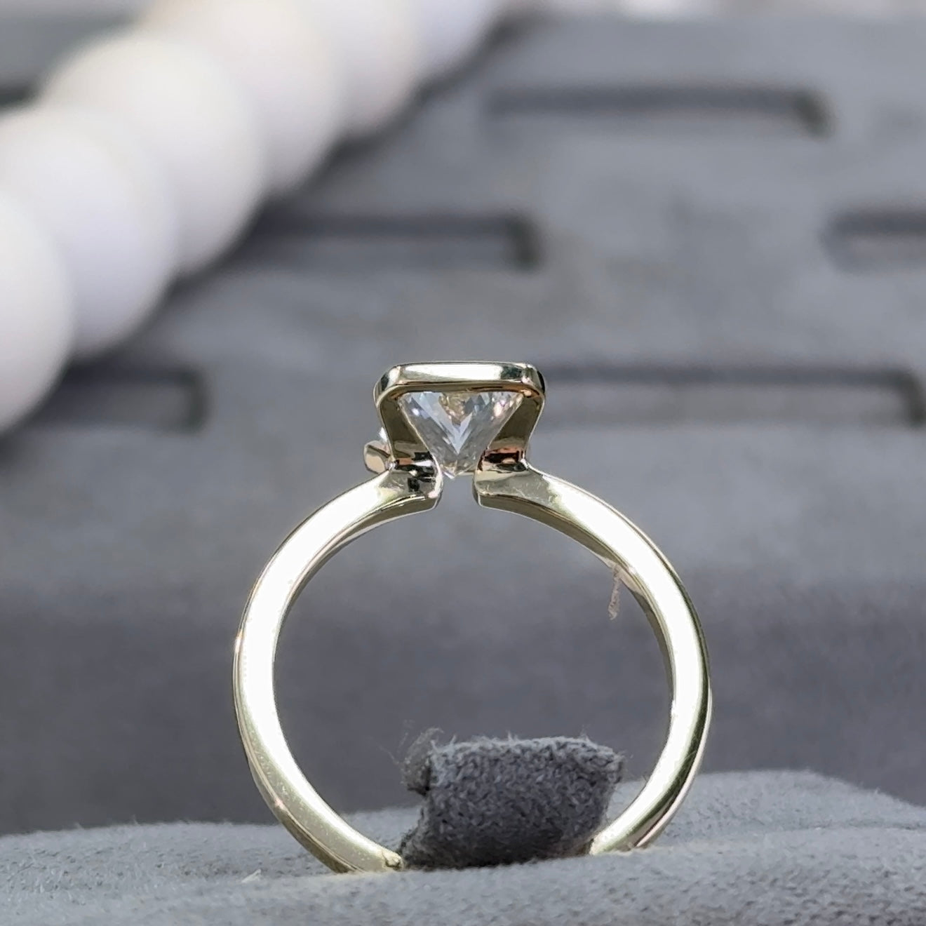 2.01 Carat Radiant Lab Diamond Half Bezel Solitaire Ring