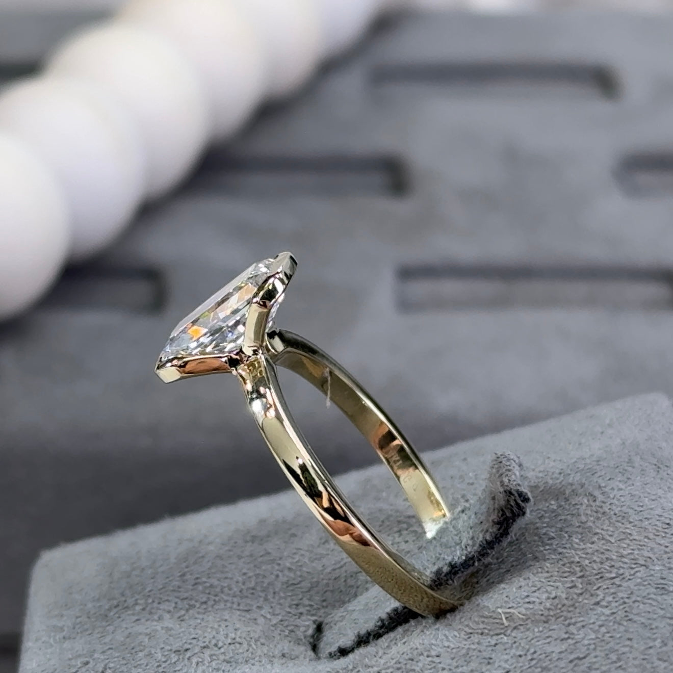 2.01 Carat Radiant Lab Diamond Half Bezel Solitaire Ring
