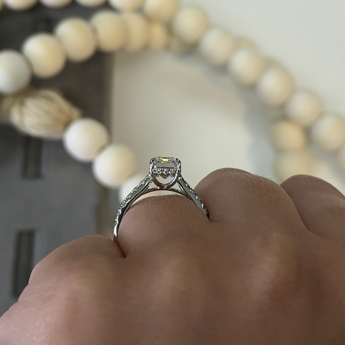 3.01 Carat Emerald Lab Diamond Hidden Halo Traditional Cathedral Ring