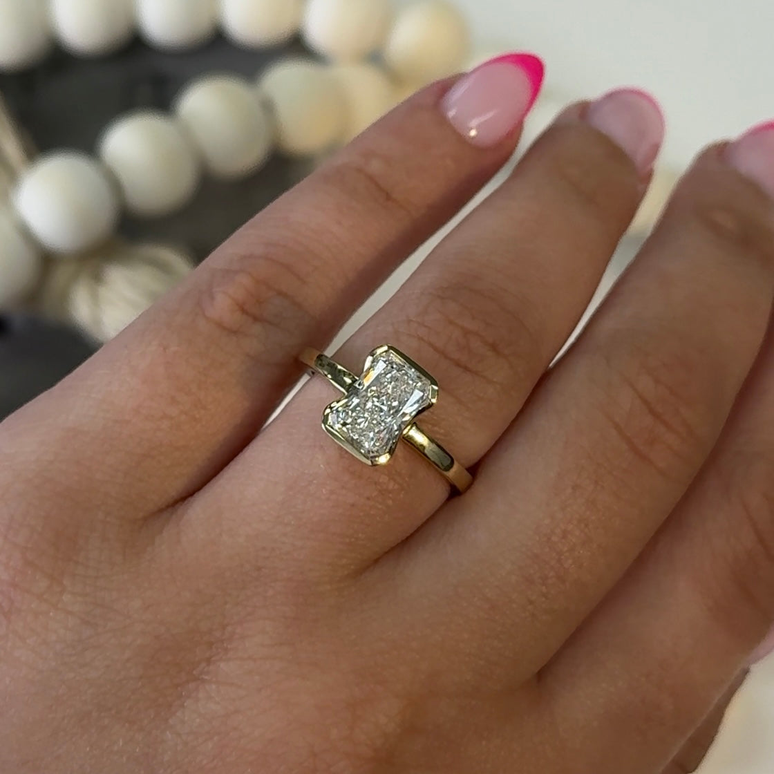 2.01 Carat Radiant Lab Diamond Half Bezel Solitaire Ring