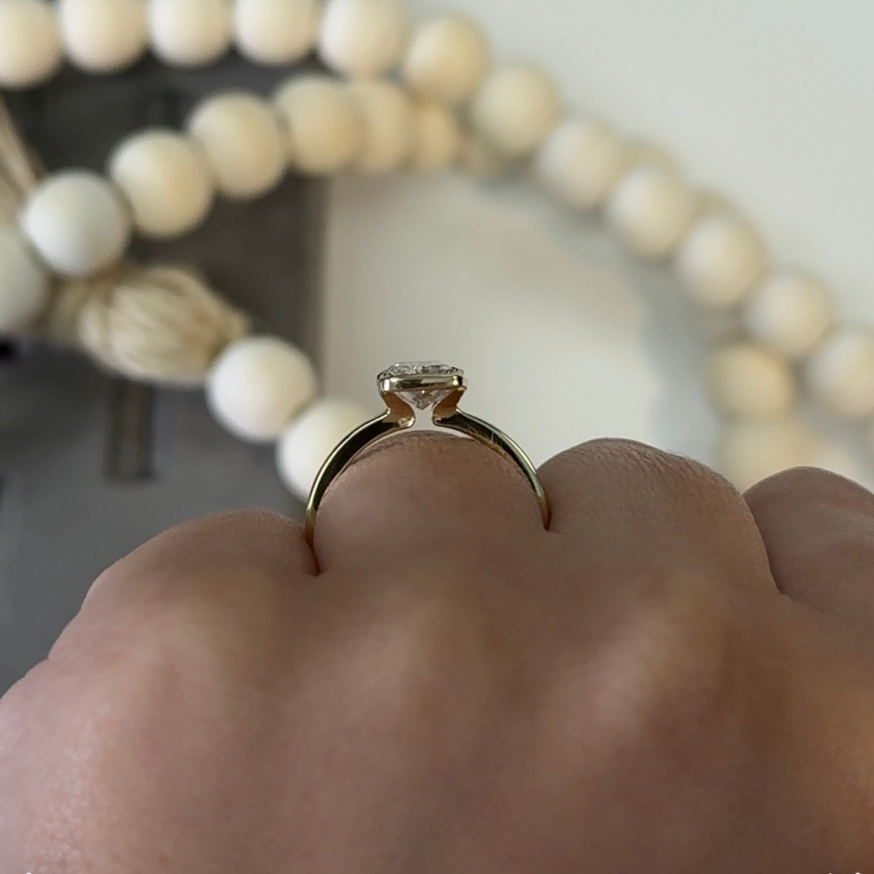 2.01 Carat Radiant Lab Diamond Half Bezel Solitaire Ring