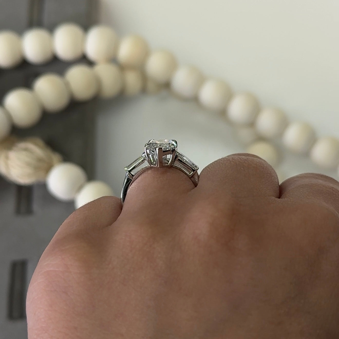 3.03 Carat Marquise Three-Stone Tapered Baguettes Lab Diamond Ring