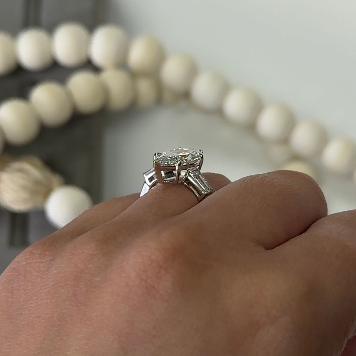 3.03 Carat Marquise Three-Stone Tapered Baguettes Lab Diamond Ring