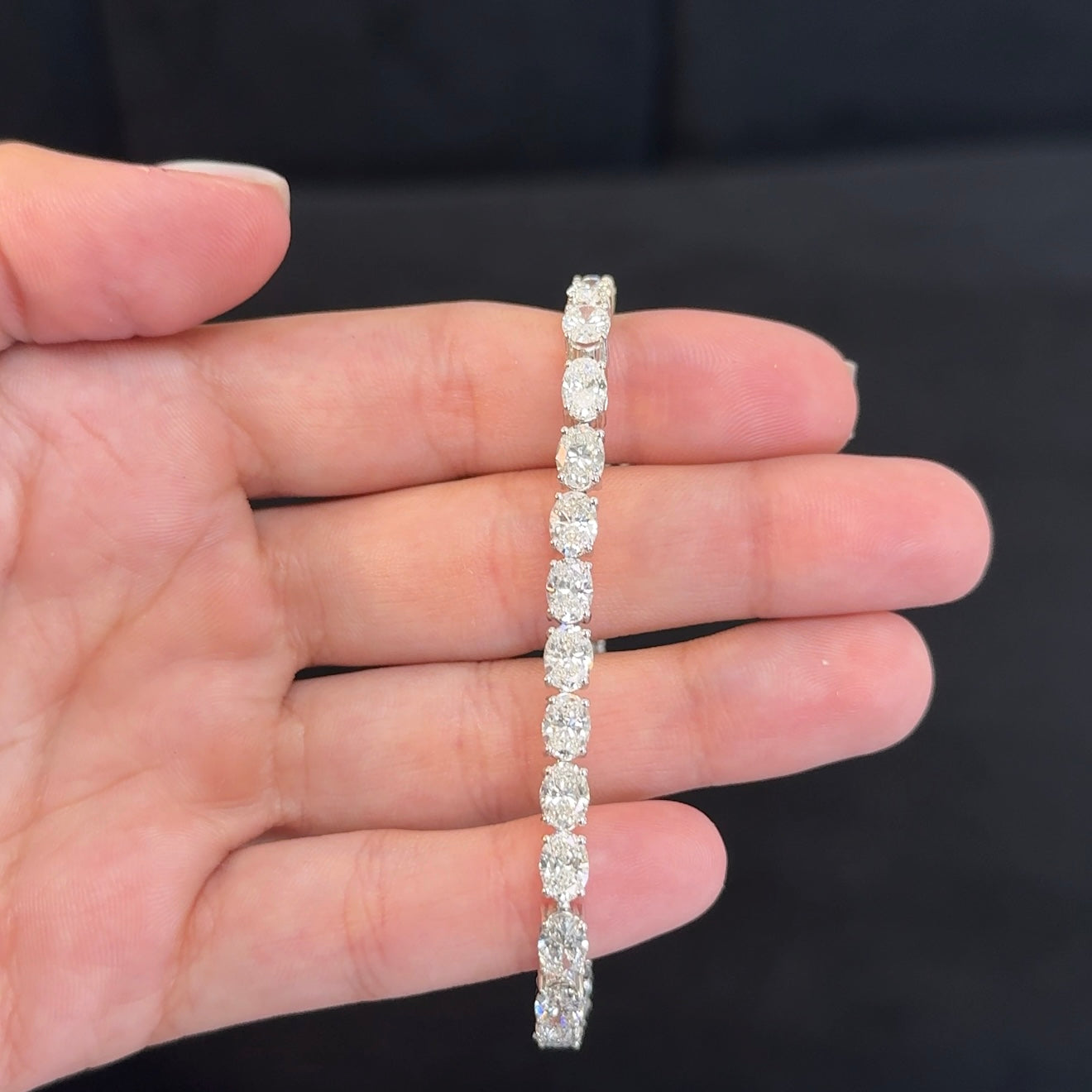 14kt White Gold Oval Lab Diamond Tennis Bracelet 12.00ctw