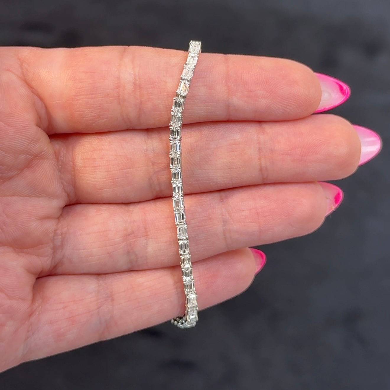 14kt White Gold Emerald Lab Diamond Tennis Bracelet 5ctw