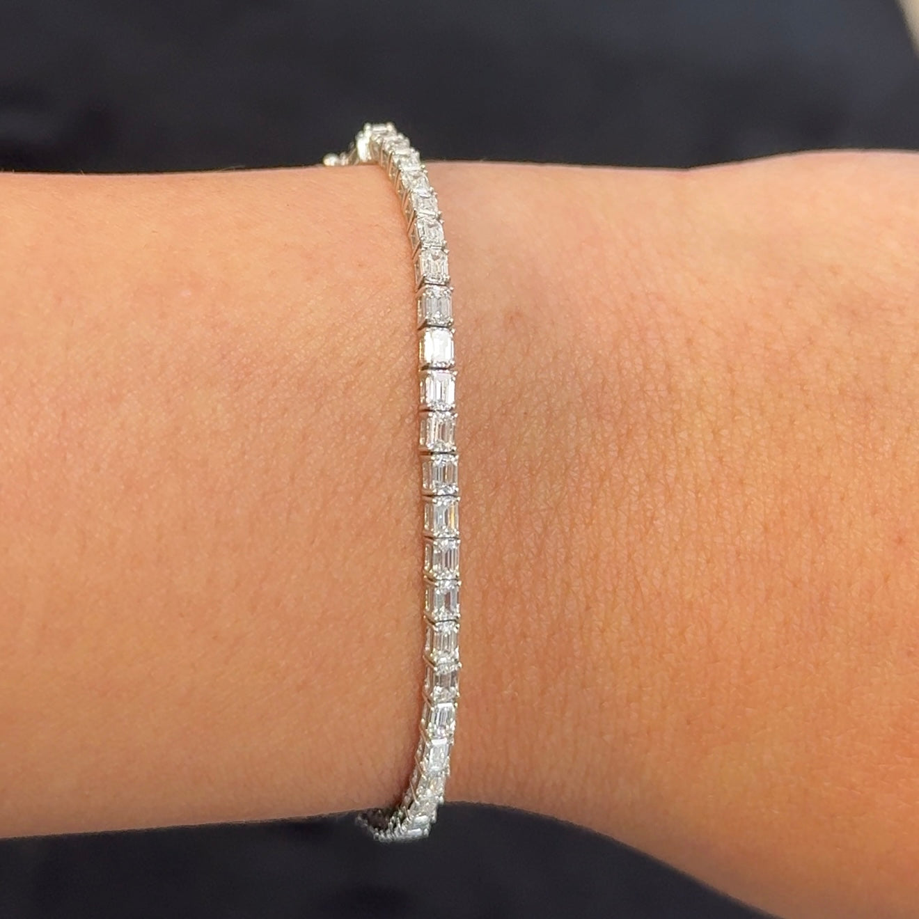 14kt White Gold Emerald Lab Diamond Tennis Bracelet 5ctw