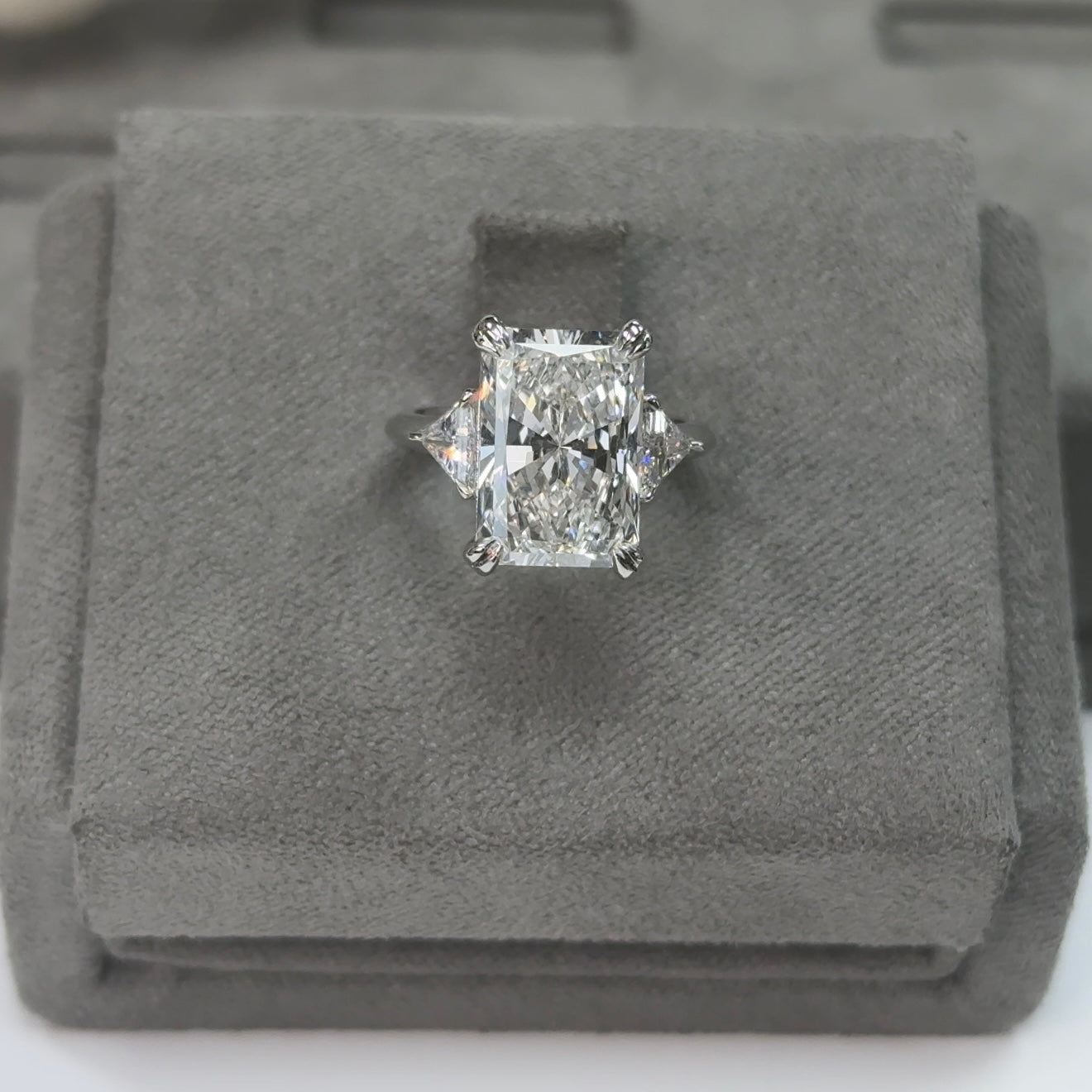 4.86 Carat Radiant Three-Stone Trilliant Lab Diamond Ring
