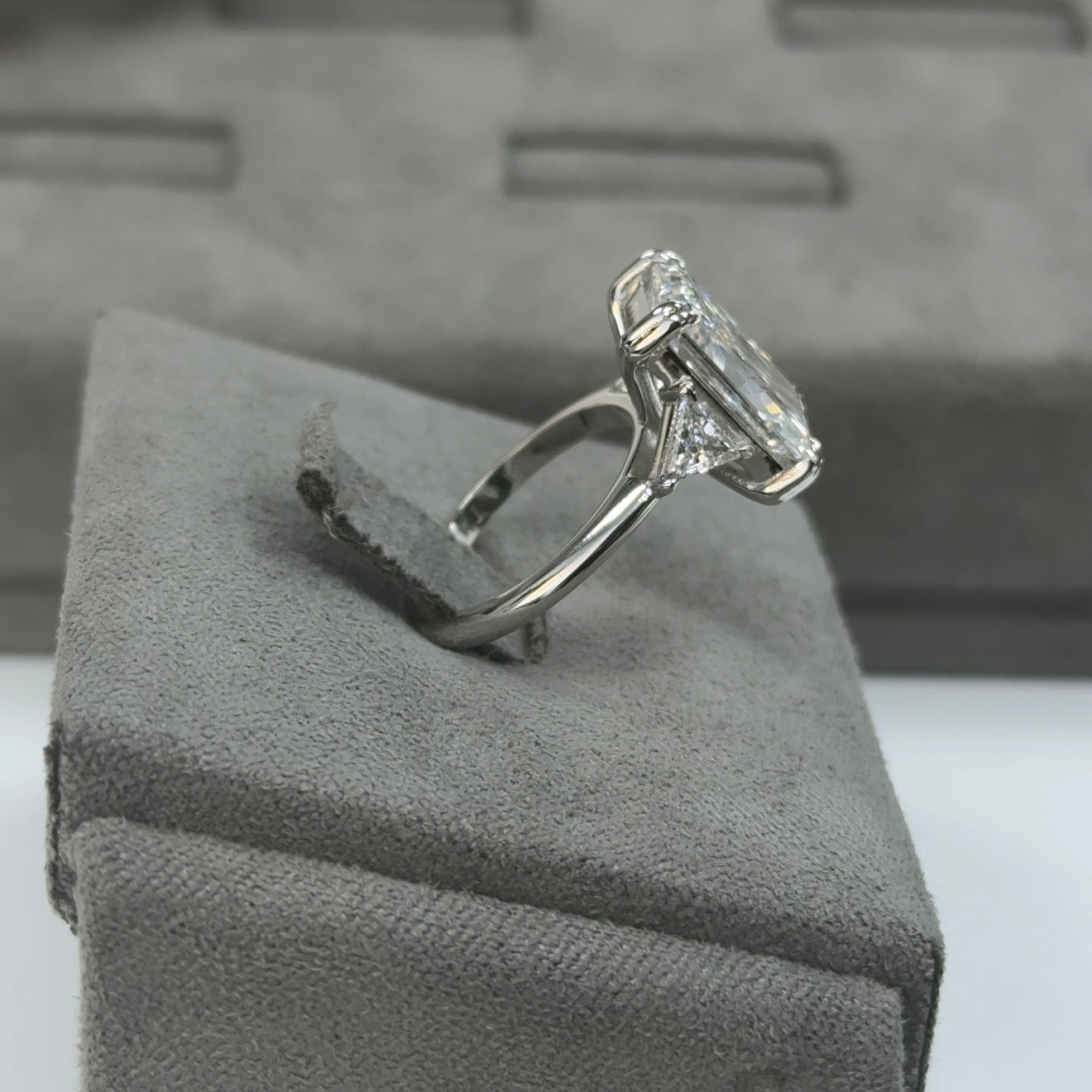 4.86 Carat Radiant Three-Stone Trilliant Lab Diamond Ring