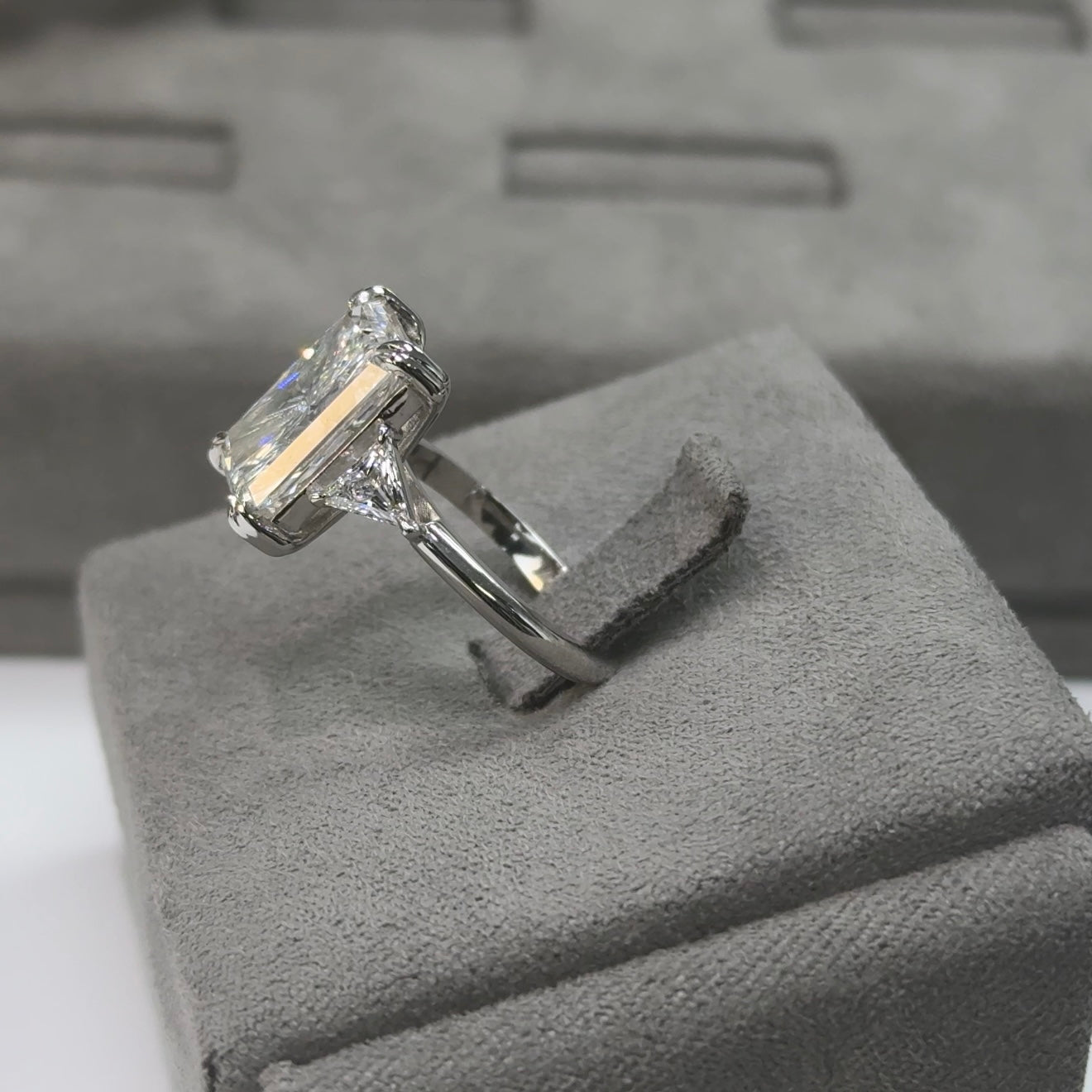 4.86 Carat Radiant Three-Stone Trilliant Lab Diamond Ring