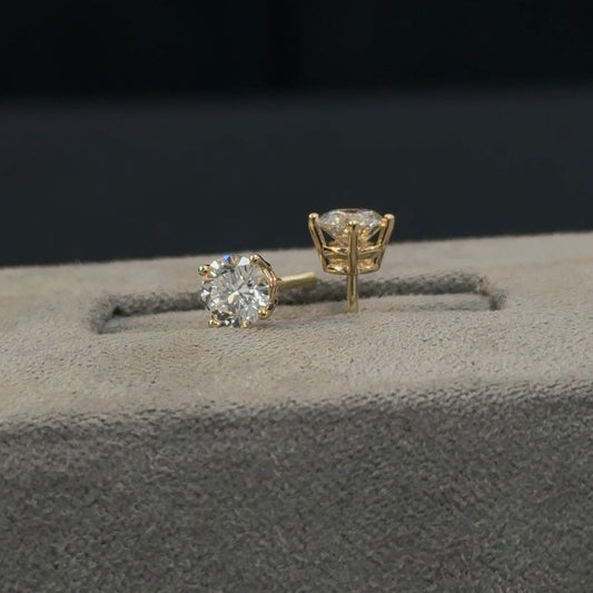 Round 4-Prong Yellow Gold Basket Stud Earrings 1.00ctw