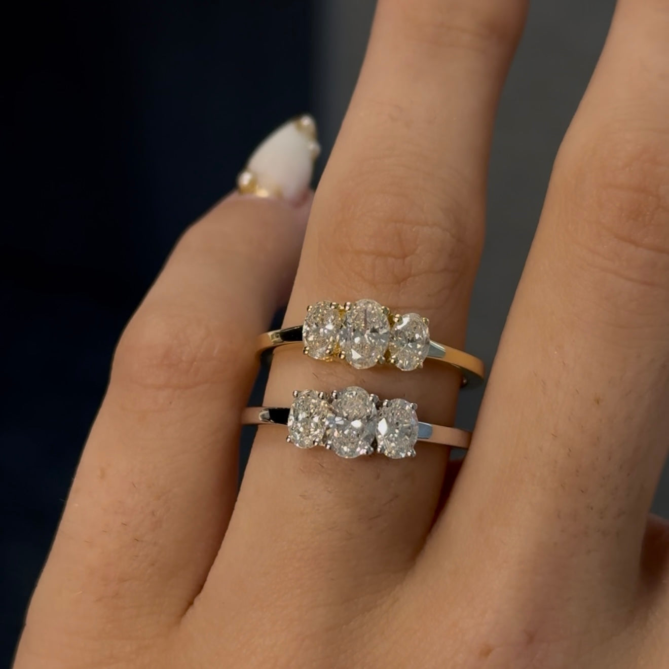 Dainty Three-Stone Oval Ring