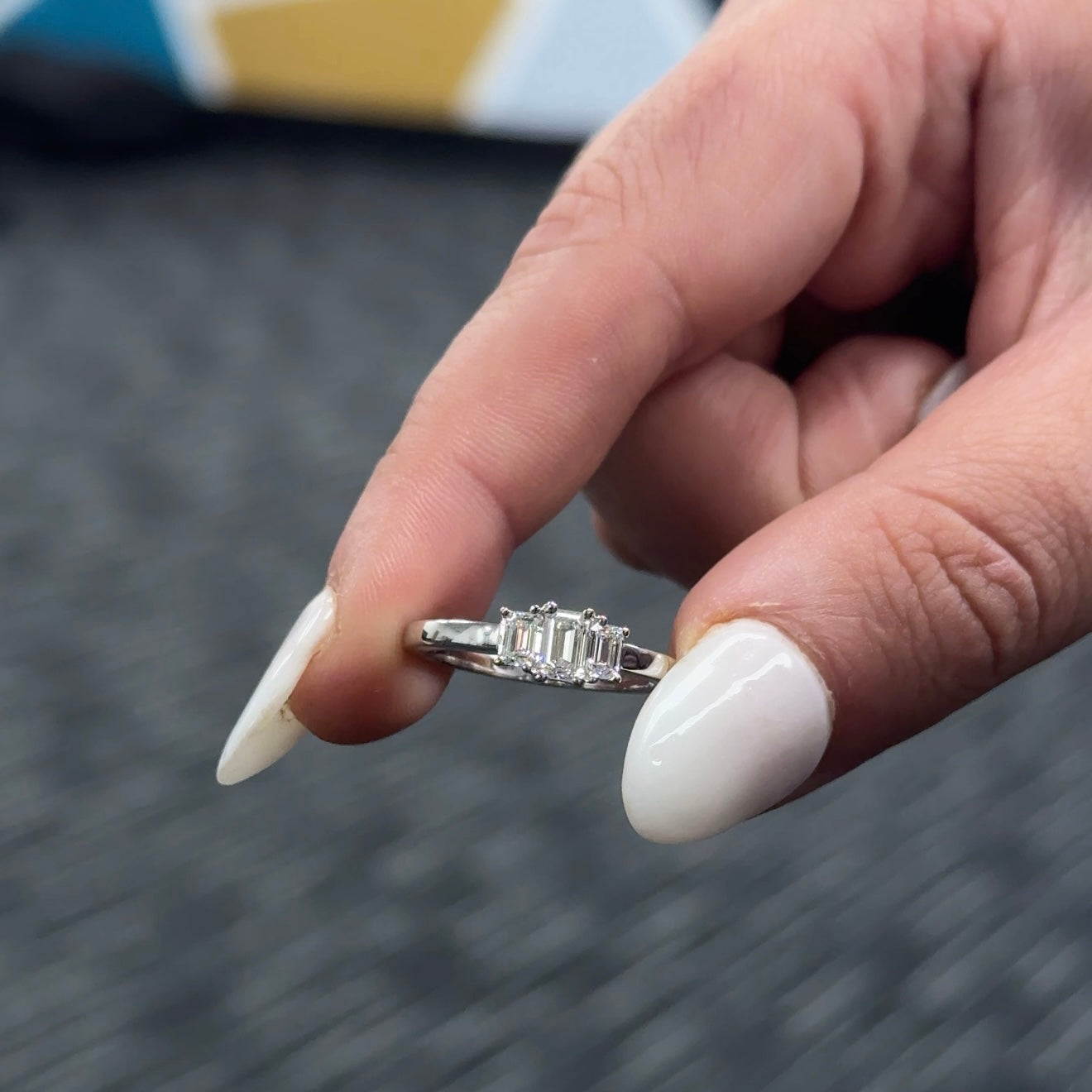 Dainty Three-Stone Emerald Ring
