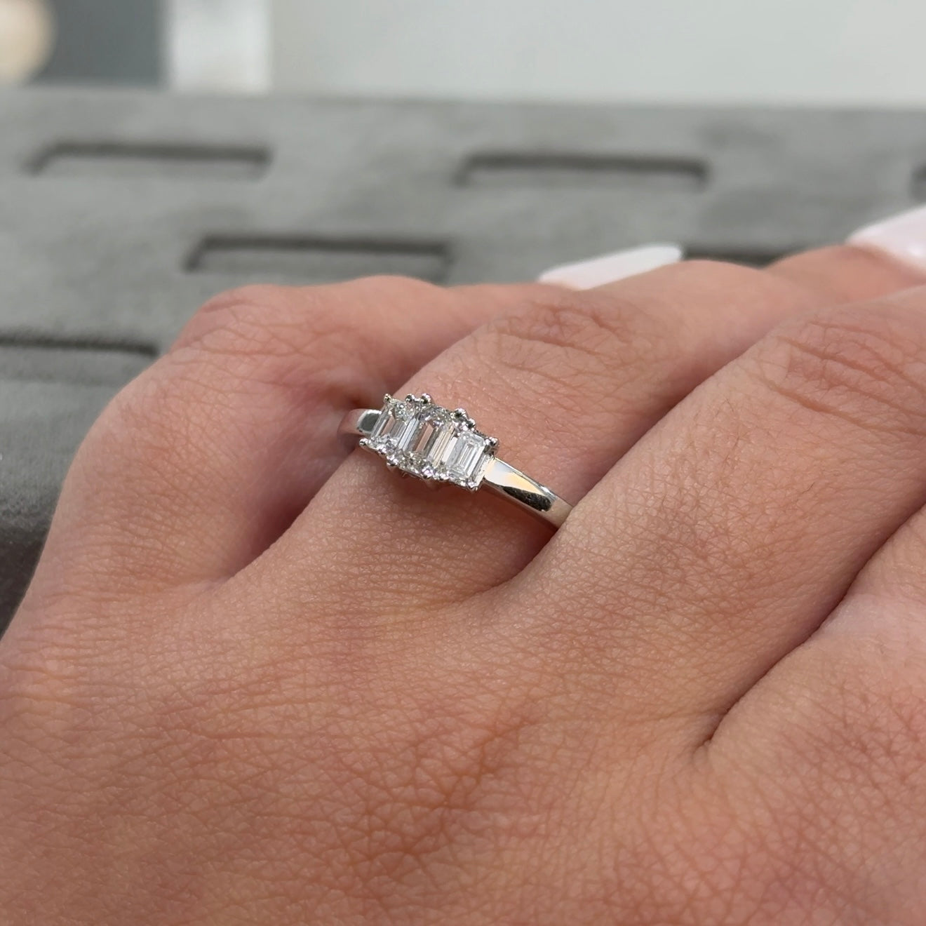 Dainty Three-Stone Emerald Ring