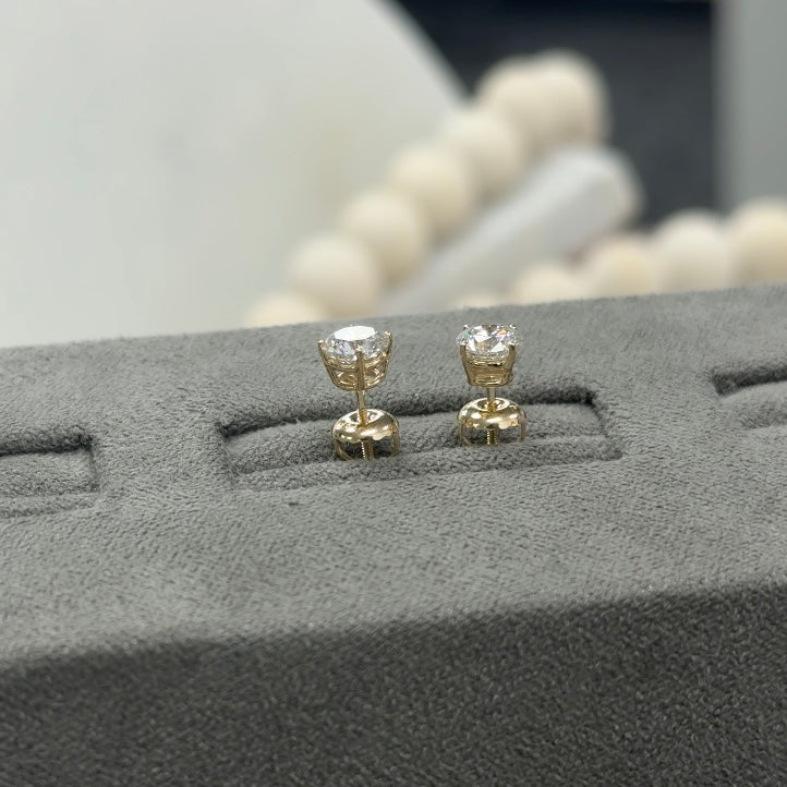 Round Lab Diamond 14kt Yellow Gold 4-Prong Basket Stud Earrings 1.50ctw