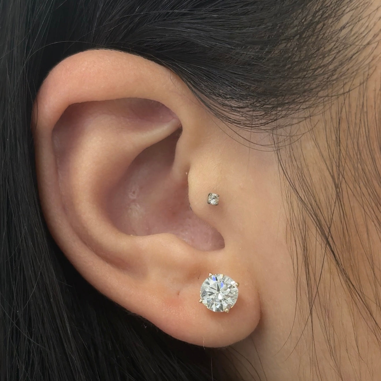 Round Lab Diamond 14kt Yellow Gold 4-Prong Basket Stud Earrings 2.00ctw