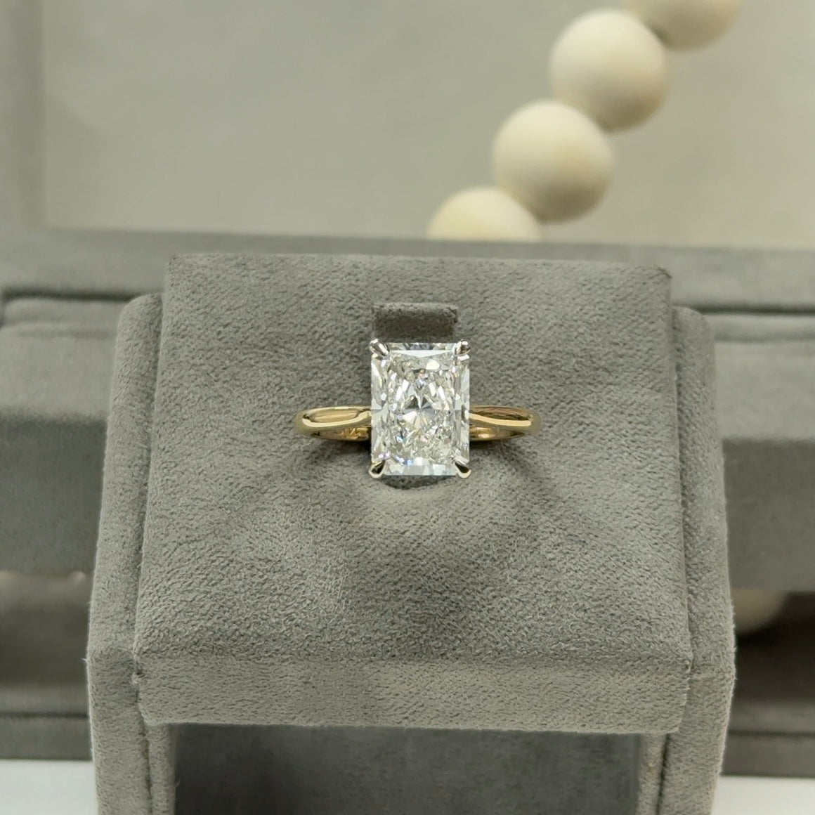 5.00 Carat Radiant Lab Diamond Mixed Metal Flooded Tulip Basket Ring