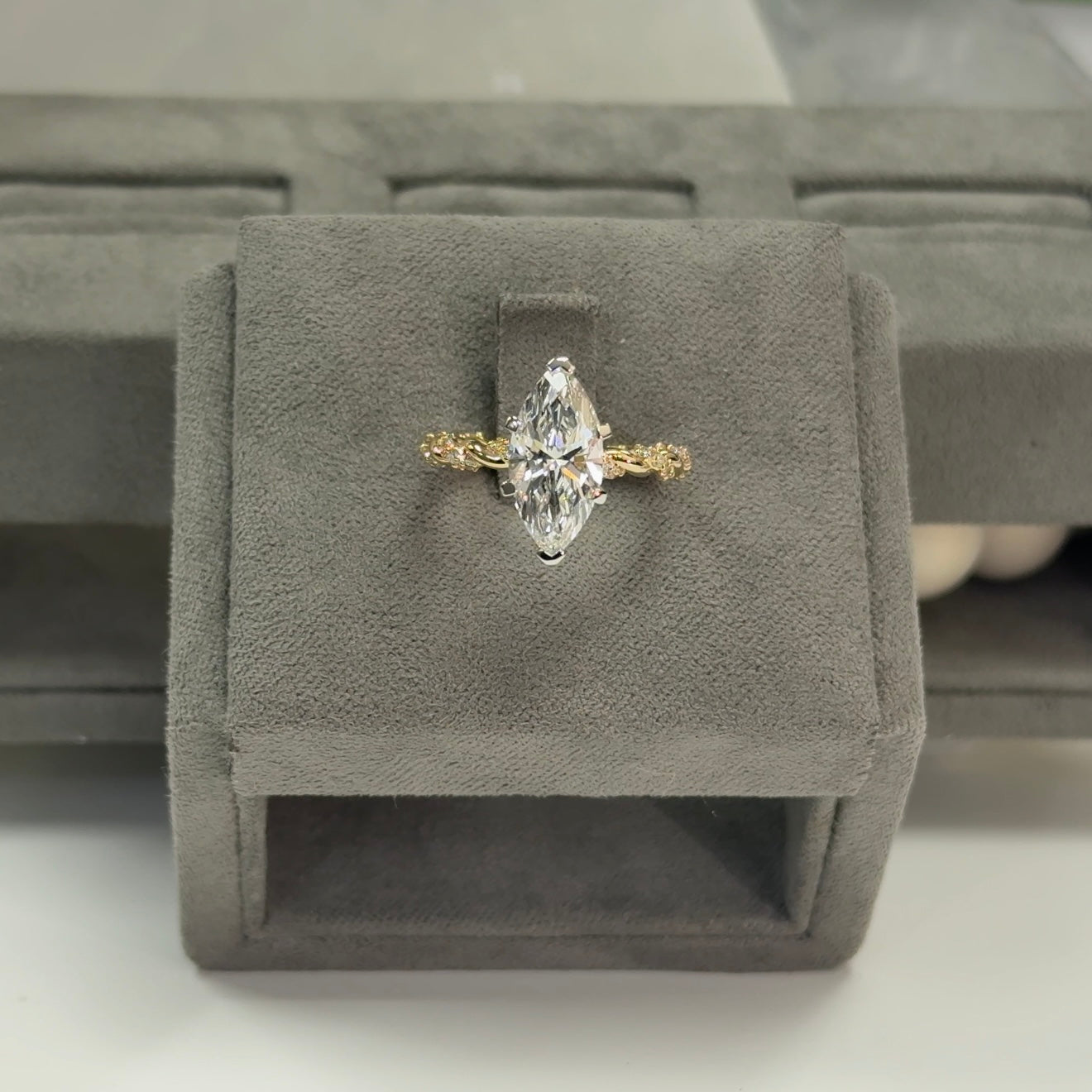 2.52 Carat Marquise Lab Diamond 2-Toned Accented Twisted Ring