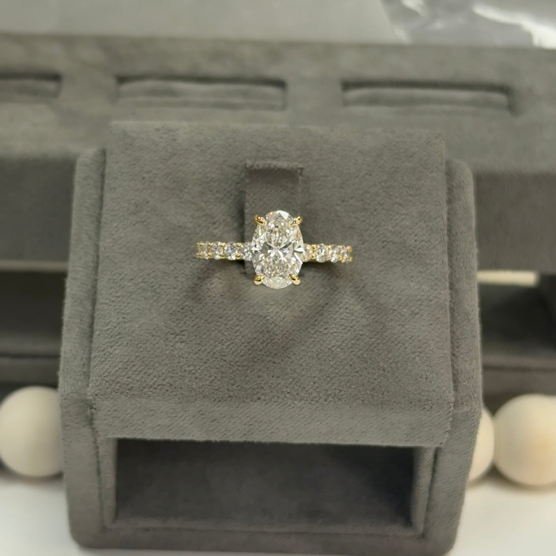 2.01 Carat Oval Lab Diamond Traditional 2.7mm Hidden Halo Ring