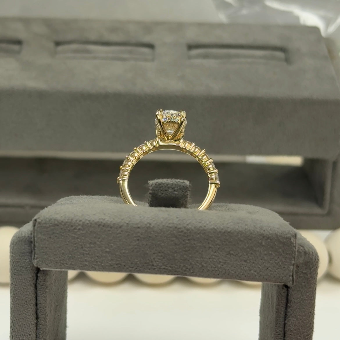 2.01 Carat Oval Lab Diamond Traditional 2.7mm Hidden Halo Ring