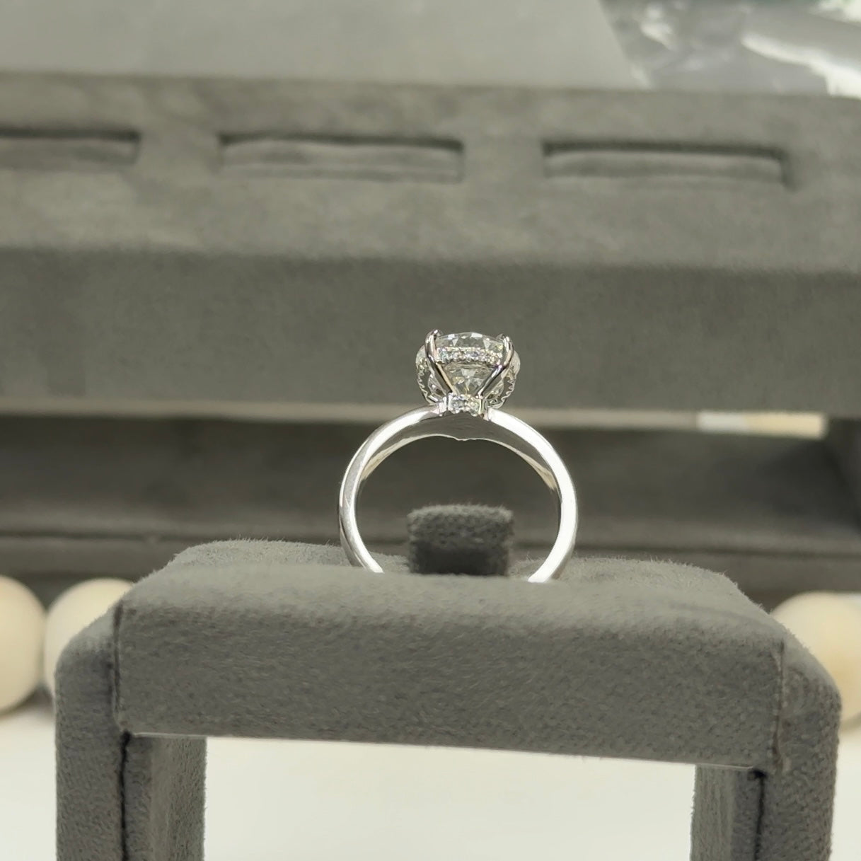 3.01 Carat Round Lab Diamond 3mm Double Hidden Halo Ring