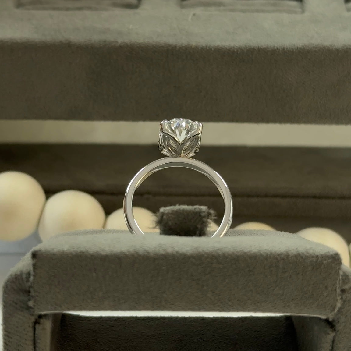 3.09 Carat Oval Lab Diamond Elegant Tulip Basket Solitaire Ring