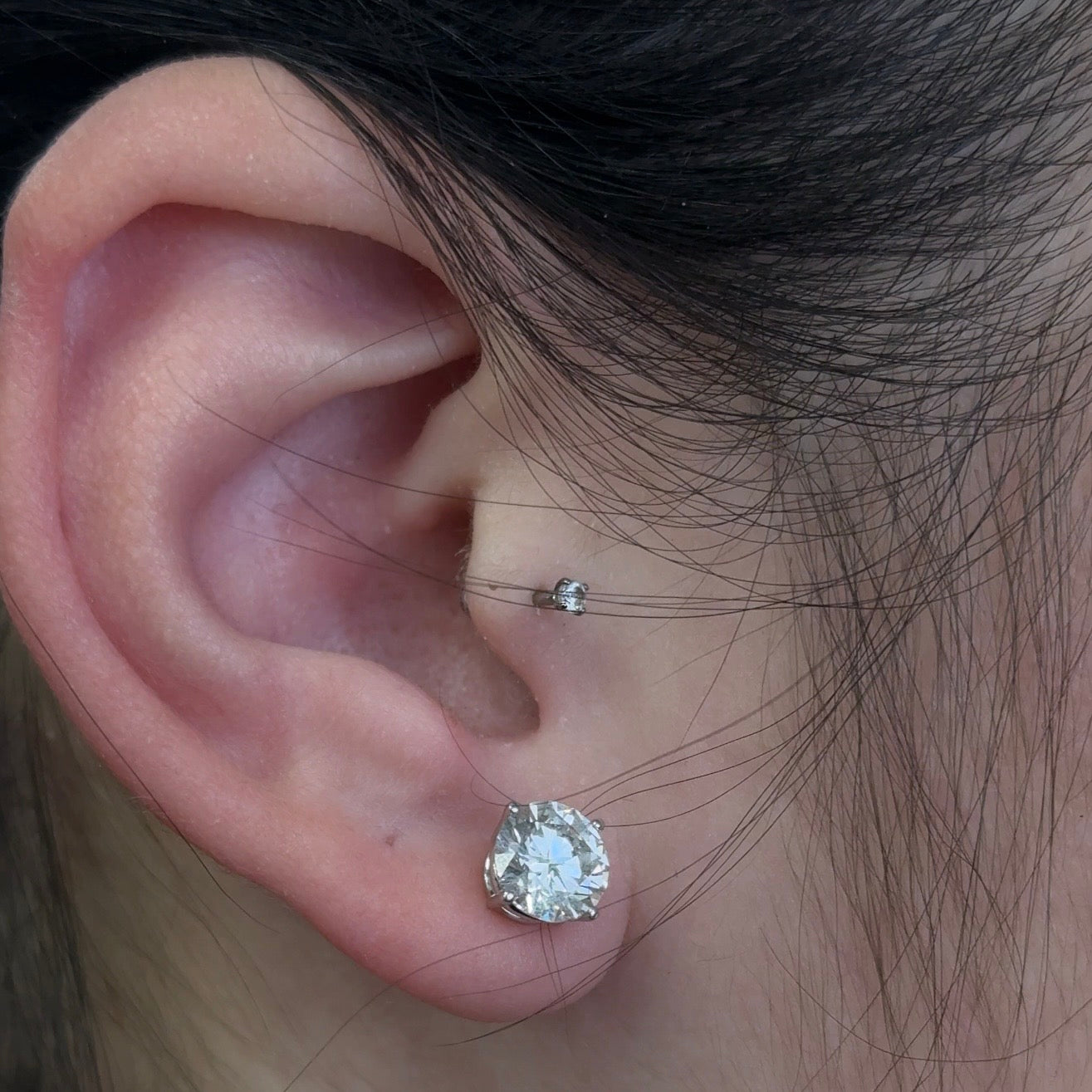 Round Lab Diamond 14kt White Gold 4-Prong Basket Stud Earrings 3.00 ctw