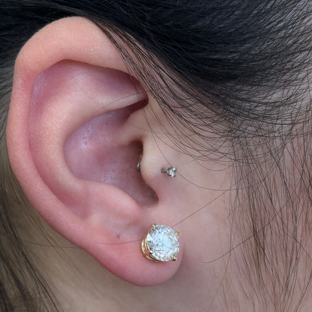 Round Lab Diamond 14kt Yellow Gold 4-Prong Basket Stud Earrings 4.00ctw