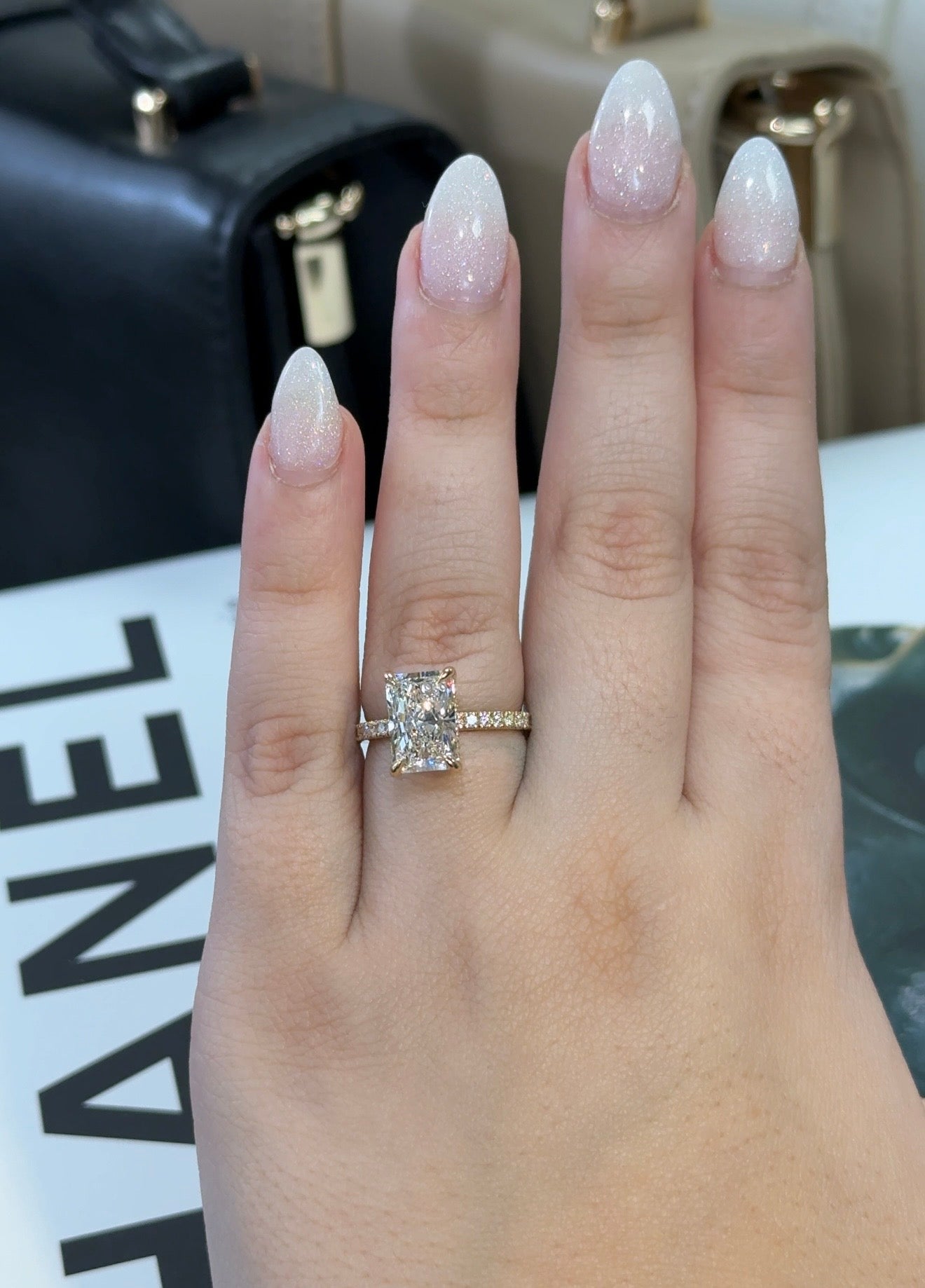 3.19 Carat Radiant Lab Diamond Traditional Elegance Hidden Halo Ring