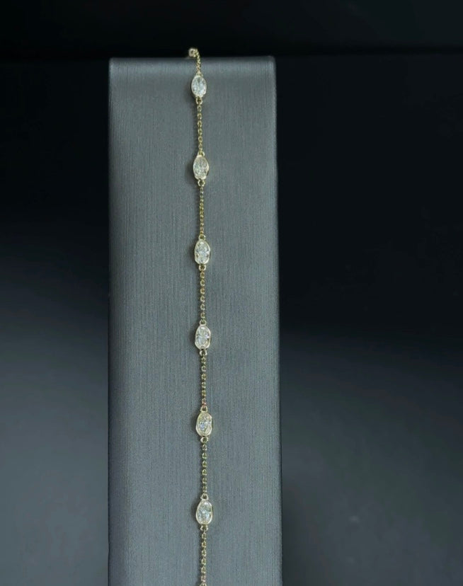 3.20ctw Oval Lab Diamond 14kt White Gold Multi-Stone Bezel Bracelet BRC-108-1