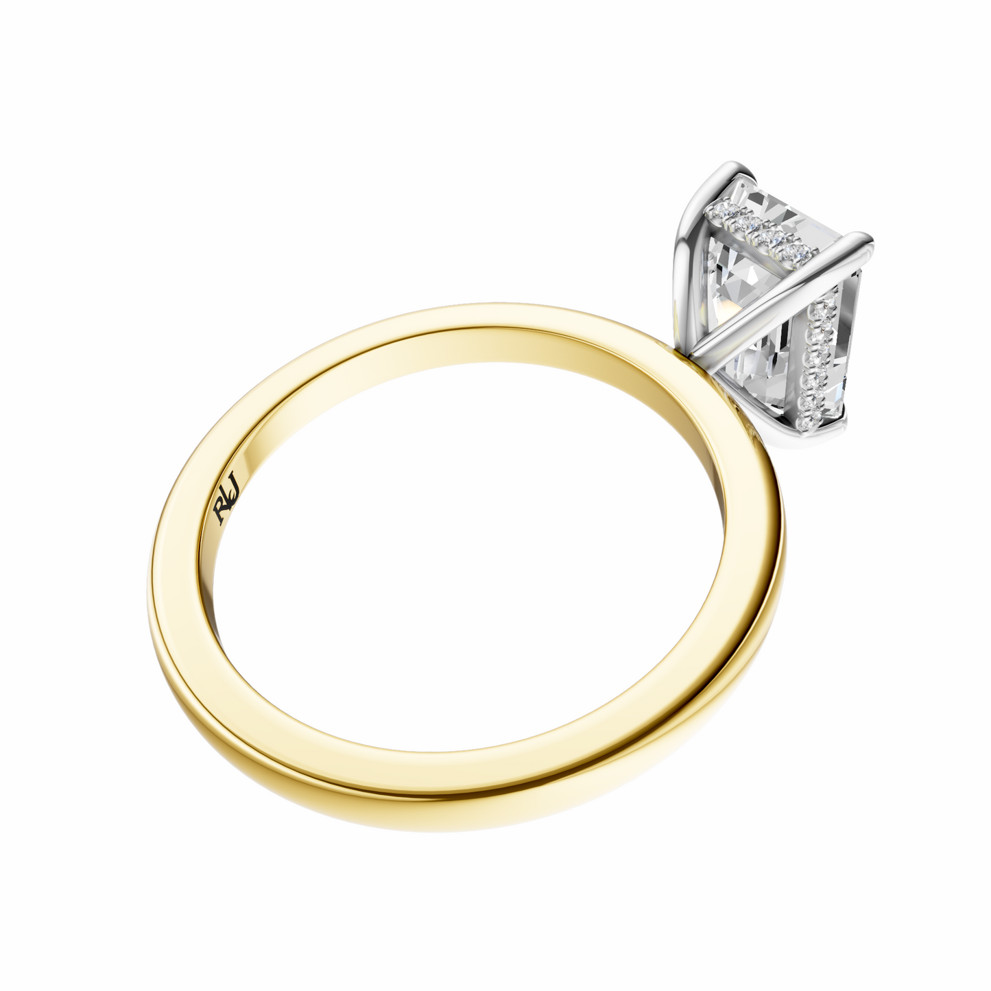 Emerald Mixed Metal Hidden Halo Solitaire Setting