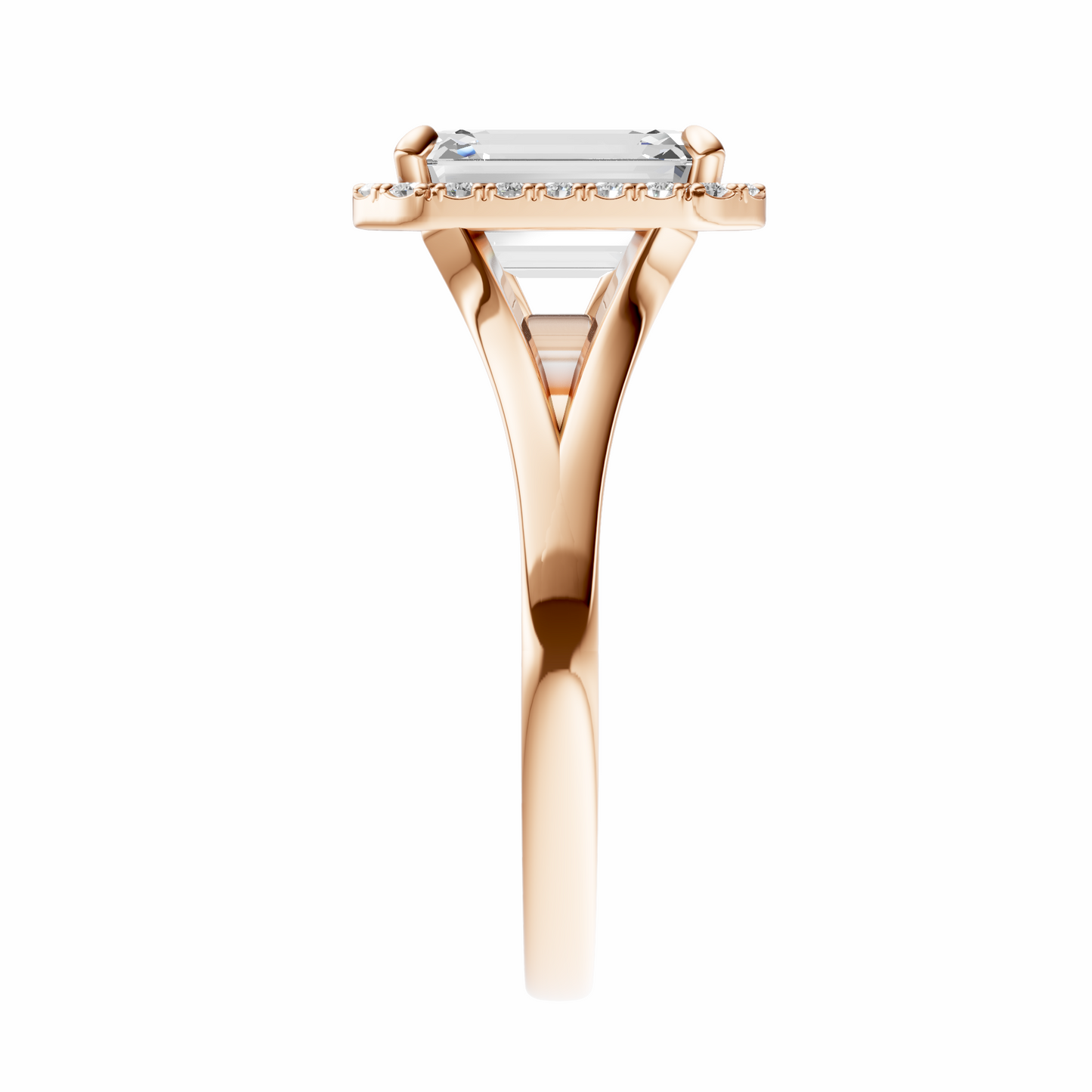 Emerald Split Shank Halo Elegant Setting