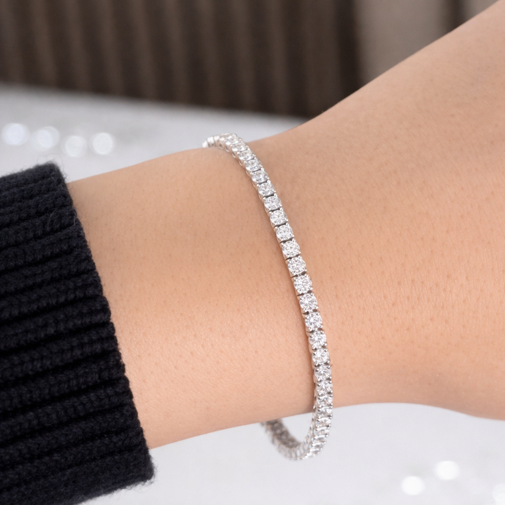 14kt White Gold Round Lab Diamond Tennis Bracelet 4.00ctw